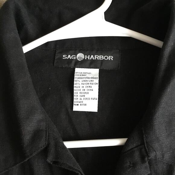 Sag Harbor Casual Buton Down Black Shirt Sz XL Linen Blend - Picture 8 of 8